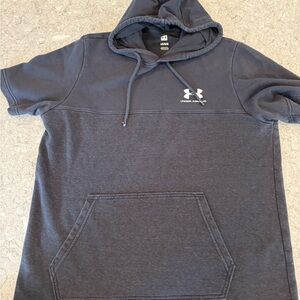 Under Armour Black Short Sleeve Hoodie with White Logo-Large